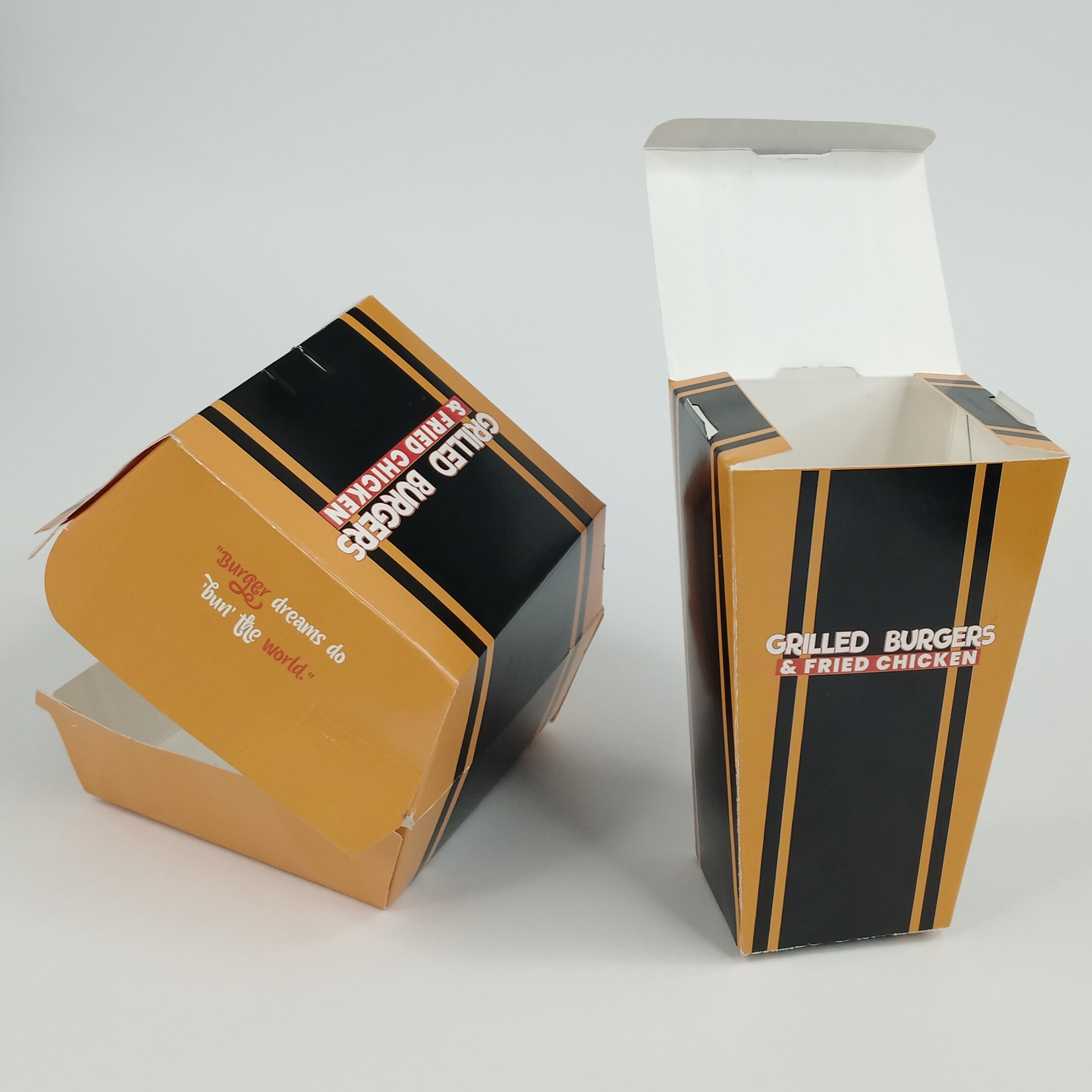Custom printed burger box and popcorn box